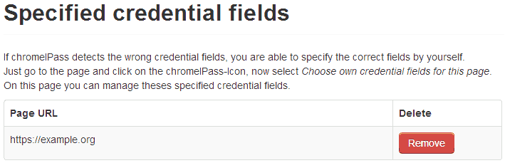 settings specified credential fields